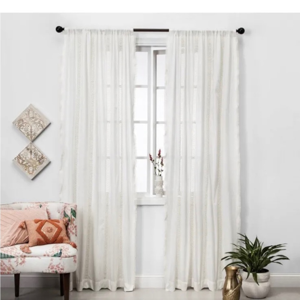 Opal house lace trim light filtering curtains (2 panels)